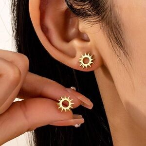 Gold Plated Stainless Steel Sunburst Stud Earrings